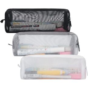 Colorlife Mesh Pen Bag, 3 Pack Zipper Mesh Pouch, Multifunctional Clear Pencil Case Organizer Stationery Storage Bag for Office Supplies Cosmetics Makeup Travel Accessories in Kuwait