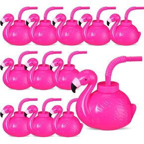 17 oz Hawaiian Flamingo Luau Summer Party Favor Gift Supplies Plastic Large Pink Flamingo Cups with Lids and Straws, Flamingo Cups Drinking Cups for Kids Tropical Beach Party Favors(24 Packs)