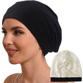 Hat Hut 100% Mulberry Silk Lined Sleep Cap Pure Silk Bonnet for Curly Hair Wrap Bonnet for Sleeping Silk Lined Slouchy Beanie