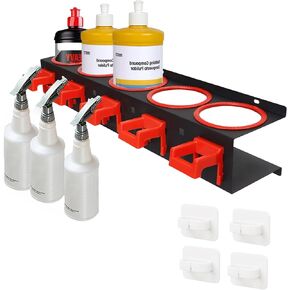 Spray Bottle Holder, Spray Bottle Holder Wall Mount Hanging Spray Bottle Rack, Spray Bottle Hanger with 4 White Adhesive Hooks, Multifunctional Spray Bottle Rack Car Shop Accessory Display