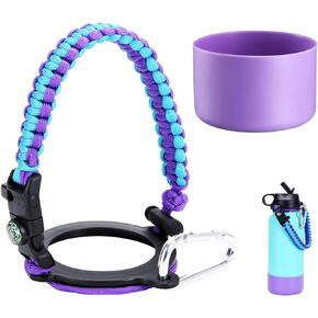 Paracord Handle for Hydro Flask 2.0 Wide Mouth Water Bottles(12 to 40oz),Survival Strap Carabiner Carrier Accessories,Plus a Nice Protective Silicone Boot