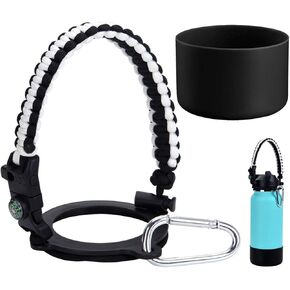 Paracord Handle for Hydro Flask 2.0 Wide Mouth Water Bottles(12 to 40oz),Survival Strap Carabiner Carrier Accessories,Plus a Nice Protective Silicone Boot