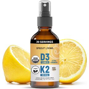 Sprout Living Organic Vitamin D3 5000 IU (Lichen) Spray for Immune Support & Bone Health | Trace Minerals with Real Lemon & Citrus Extract, Sugar Free (2 FL OZ, 60 Servings)