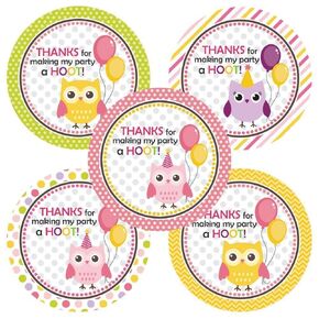 Owl Thank You Sticker Labels by Adore By Nat - Girl Birthday and Baby Shower Party Favor Stickers - Set of 30