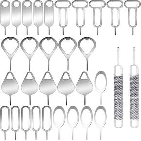 32 Pieces SIM Card Removal Openning Tool Tray Eject Pins Needle Opener Ejector Compatible with All iPhone Apple iPad HTC Samsung Galaxy Cell Phone Smartphone Watchchain Link Remover
