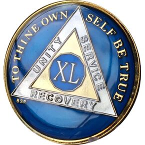 40 Year Midnight Blue AA Alcoholics Anonymous Medallion Chip Tri Plate Gold & Nickel Plated