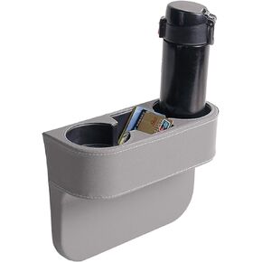 Car Cup Holder Expander with PU Leather Cover, Multifunction Car Seat Pocket Glove Phone Mount Organizer,Car Back Seat Storage for Drink Mug Bottle CellPhones Coasters Cards (Gray)