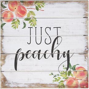 HOUVSSEN Just Peachy Sign - Rustic Wood Peach Sign - Georgia Peach - Peach Decor - Peaches Decor - Home Decor - Home and Living - Fruit Art Wooden Signs with Sayings 8x8 Inch, Wood color