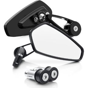 Motorcycle Bar End Mirrors - Rear View Black Mirror Compatible with Most Honda MSX125 CB500F Z125 pro-Z650 Z750 Z800 Z900 MT-03 MT-07 FZ-07 MT-09 FZ-09 MT-10 FZ-10 MT-25 FZ6 FZ8 FZ6R0