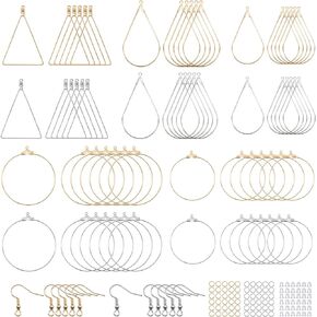 TOAOB 520pcs Earring Beading Hoop Set with Earring Findings Triangle Teardrop Round Beading Hoop Earrings Bulk with Earring Hooks Earring Post and Clear Earring Backs for Jewelry Making DIY Craft