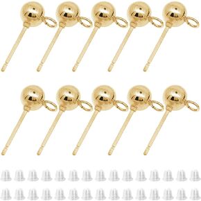 200Pcs Ball Post Earring Studs for Jewelry Making,Hypoallergenic Earring Posts Earring Findings Ball Post Earrings with Loop with 200Pcs Silicone Clear Ear Backs for Jewelry Findings Earring Making