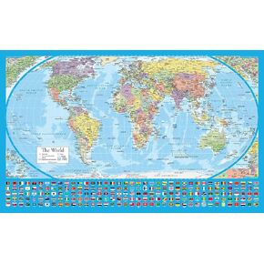 Equal Earth World Map Poster - map design shows continents at true relative size - LAMINATED, 18" x 29" [Light Blue]