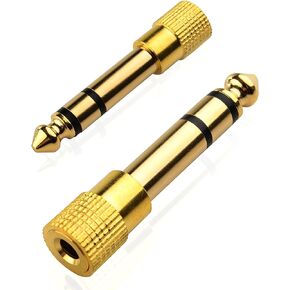 Mobi Lock 6.35mm Plug to 3.5mm Socket (Pack of 2) 1/4 to 1/8 inch Stereo Audio Jack Adapter | Converts Audio from Amplifiers, Guitar, Piano, Drums, Speakers & Mic That use 6.35mm to 3.5mm Port