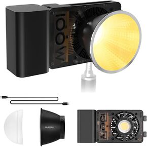 ZHIYUN CINEPEER CX100 100w COB Led Video Light Bi Color 2700K-6500K with Battery, ZY Mount Continuous Output Lighting
