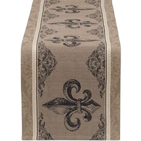 DII French Style Tabletop Kitchen Collection, Reversible Table Runner, 14x72, Fleur de Lis Stripe