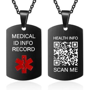 Medical Alert Necklace for Men Women Kids - Stainless Steel Medical Necklace Engraved QR Code Medical ID Necklace - More Space Custom Online Emergency Medical Info