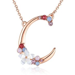 Mother's Day Gifts Flower Initial Letter Necklace Pink Red Blue Simulated Pearl Pendant Name Jewelry Made with Austrian Crystals Rose Gold Plated Anniversary Birthday Gifts for Women Girl,18"+2"