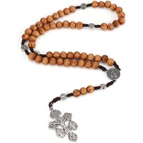 Wooden Catholic Rosary Beads for Men Women,Pardon Crucifix Rosary with St Benedict Medal,Cruz Del Perdon Catolica, Crucifijo Del Perdon,Rosarios Catolicos Regalos Para Hombre Mujer