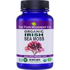 The Food Movement - Irish Sea Moss, Organic Prebiotic Food, Sea Minerals, Supports Healthy Detox, Thyroid, Digestion and Immune Support - 60 Vegan Capsules