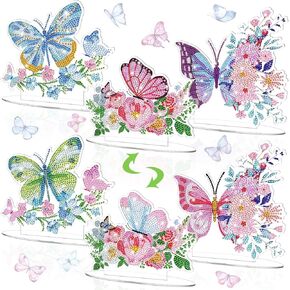 Janlaugh 3 Pcs Butterfly Diamond Painting Butterfly Desktop Ornaments DIY Butterfly Centerpieces for Tables 5d Double Sided Table Top Diamond Painting Kits for Spring Summer Table Decor