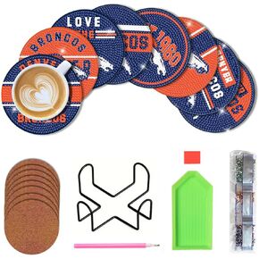 Bartogro 8 Pcs Diamond Painting Coasters Kit, DIY Football Diamond Art Coasters with Holder for Denver Adults Kids