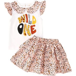 CM C&M WODRO Toddler Baby Girl Summer Birthday Outfit Wild One/Two Wild/Wild Three Sleeveless Shirt Leopard Skirt Set