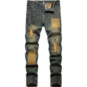 FREDD MARSHALL Men's Skinny Fit Ripped Distressed Stretch Patched Biker Moto Style Fashion Hip Hop Washed Denim Jeans Pants