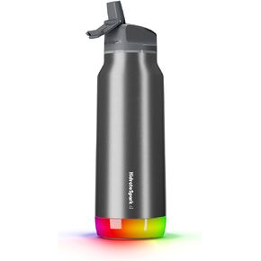 Hidrate Spark PRO Smart Water Bottle – Insulated Stainless Steel – Tracks Water Intake with Bluetooth, LED Glow Reminder When You Need to Drink – Straw Lid, 32oz, Black