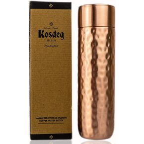Copper Water Bottle - 16oz Hammered Vintage Modern Design - An Ayurvedic Pure Copper Vessel For Drinking - Drink More Water, Lower Your Sugar Intake And Enjoy The Health Benefits Immediately