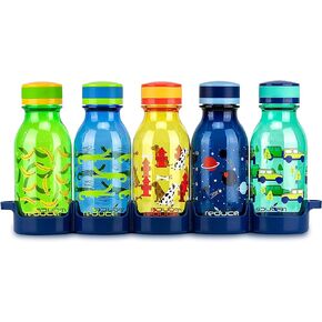 REDUCE WaterWeek 14 oz Tritan Reusable Water Bottles - Includes 5 Leak Proof Bottles and Fridge Tray - BPA Free and Dishwasher Safe