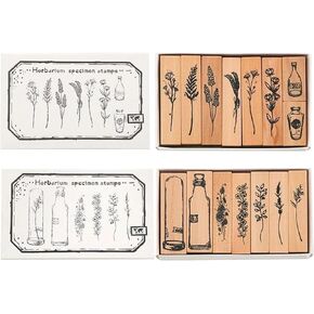 15 Pcs Flower Plant Wood Rubber Stamp, Vintage Flower Plant Decorative Wooden Stamp Flower Plant Wooden Mounted Stamp for DIY Craft, Letters Diary and Craft Scrapbooking