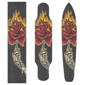Skeleton Hand Burning Rose Longboard Grip Tape 44" x 10" Bubble Free Skateboard Grip Tape Sheet Scooter Grip Tape Easy Apply Grip Tape for Skateboards