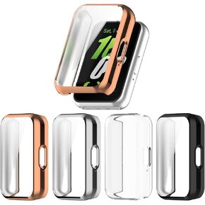 [4 Pack] Compatible for Samsung Galaxy Fit 3 Watch Screen Protector Case,All-Around Smartwatch Cover Solf TPU Protective Cases for Galaxy Fit 3 SM-R390 (Rosegold+Silver+Black+Clear)