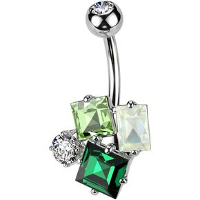 Pierced Owl 14GA 316L Stainless Steel Green CZ Crystal Cluster Belly Button Ring