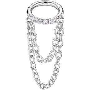 FANSING 316L Surgical Steel Double Chains Cubic Zirconia Cartilage Piercing Hoop