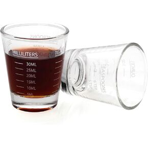 Shot Glasses Measuring cup Espresso Shot Glass Liquid Heavy Glass Wine Glass 26-Incremental Measurement 1oz, 6 Tsp, 2 Tbs, 30ml By BCnmviku (2 pack-Black + 2 pack-Red)