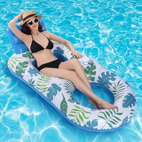 Inflatable Pool Floats Adult Lounger, 67" X 35" Giant Pool Floaties Lounge heavy duty with Cup Holders Foot Rest Raft Extra Large Lake Floats Adult Size Water Lounger Oversized Floating Lounge