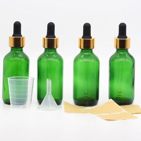 4 pack,green glass dropper bottles 2 oz,60 ml dark empty tincture bottles with dropper,alcohol,hair oil bottle,eye,small,droppers for oils,medicine,pipette,drip drop,travel,perfume,essentia