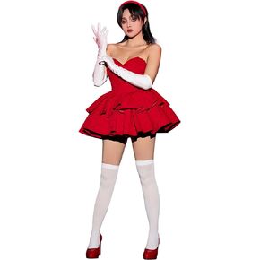 Cosplay.fm Women Costume Pop Iodl Cosplay Red Strapless Tube Dress with Headband