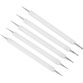 5Pcs Dotting Pen Polymer Clay Modeling Sculpting Tools Double Head Indentation Pen Tracing for Embossing Ding (White)