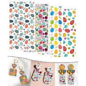 Puocaon Easter Clay Transfer Paper - 20 Pcs Easter Eggs Polymer Clay Transfer Sheets for Earrings Jewelry Making, Easter Festival Polymer Clay Earrings Transfer Paper, Floral Eggs Clay Transfer Paper