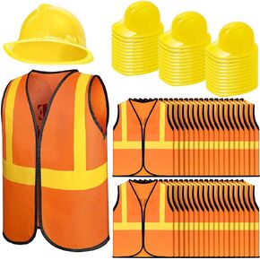72 Pcs Construction Worker Costume for Kids Including 36 Construction Hat and 36 Construction Vest Construction Theme Birthday Party Supplies for Dressing up Supplies Birthday Role Play Accessories