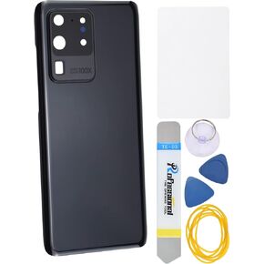 Cosmic Black Acrylic Glass Back Panel Cover Replacement for Samsung Galaxy S20 Ultra with Rear Camera's Frame Rear Camera's Glass Cover Pre-Install Adhesive and Installation Instruction Tool Kit