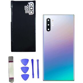 Back Glass Cover for Galaxy Note 10 Plus Waterproof Case Door with Camera Glass Lens and Tape Parts, Replacement Samsung Galaxy Note 10 Plus 5G+ Tools(Aura Black)