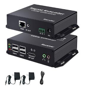 DisplayPort KVM Extender Over SM Fiber Up to 20KM, 4K@30Hz DP Fiber KVM Extender with 4 USB2.0 Ports, IR Control, Bidirectional RS-232&Audio, Zero Latency, KVM Over Fiber Support All System
