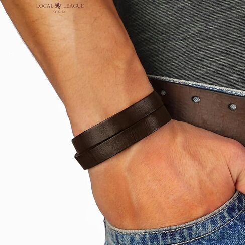Mens Leather Bracelet Wrap 2x - OUTBACK ESCAPES Adjustable Buckle Strap Wristband for Men, Surfer Double Layer Holiday Summer BEACH SURF Party Festival Club, Boyfriend in Saudi Arabia