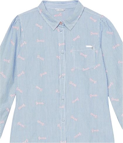 GUESS Girls' One Size Long Sleeve Popline Logo Shirt Dress in Saudi Arabia