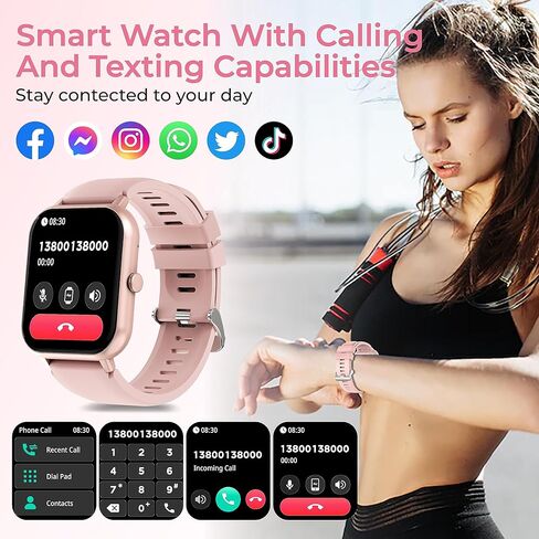 ساعة ذكية للنساء والرجال Android iPhone، ساعة ذكية 1.8 بوصة مع مكالمة بلوتوث (الرد/إجراء مكالمة)، متتبع اللياقة البدنية مع IP68 مقاومة للماء، معدل ضربات القلب SpO2 in Kuwait