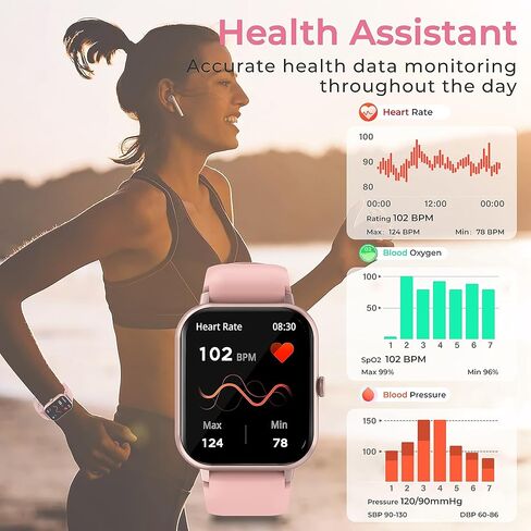 ساعة ذكية للنساء والرجال Android iPhone، ساعة ذكية 1.8 بوصة مع مكالمة بلوتوث (الرد/إجراء مكالمة)، متتبع اللياقة البدنية مع IP68 مقاومة للماء، معدل ضربات القلب SpO2 in Kuwait