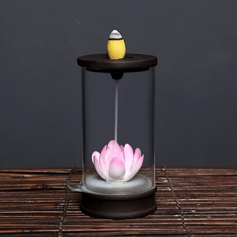 Incense Holder, Backflow Incense Burner, 2 in 1 Incense Holder for Sticks and Cone, Captivating Smoke Waterfall Design, Incense Burner with Acrylic Cover in Saudi Arabia